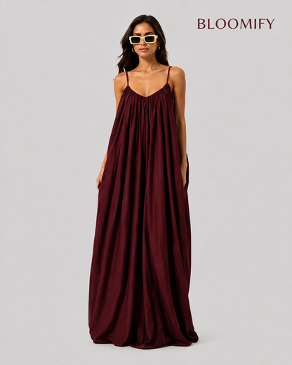 Backless Cami Gathered Maxi Dress with Back Flow