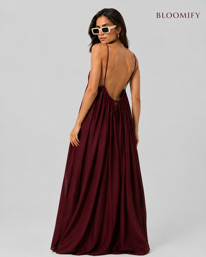 Backless Cami Gathered Maxi Dress with Back Flow