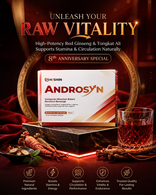 HiSHIN ANDROSYN™ Premium Men's Vitality Botanical Beverage | Red Ginseng & Tongkat Ali | 150ml