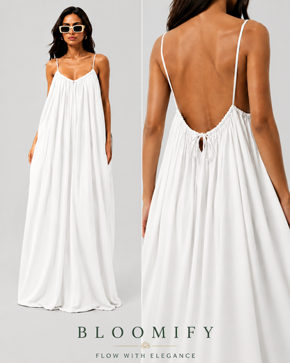 Backless Cami Gathered Maxi Dress with Back Flow