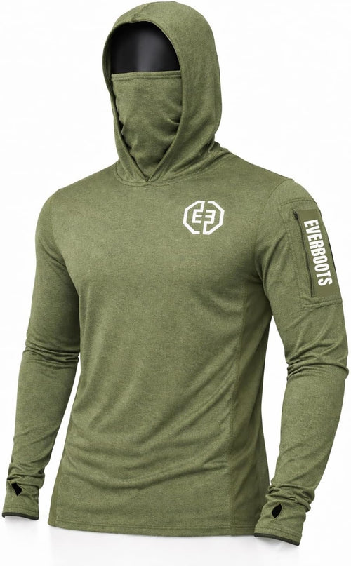 EVER BOOTS UPF +50 Long Sleeve Mens Sun Hoodie Shirt,Fishing Workout Shirt