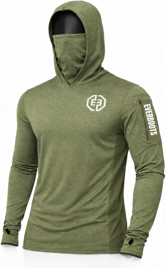 EVER BOOTS UPF +50 Long Sleeve Mens Sun Hoodie Shirt,Fishing Workout Shirt
