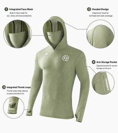 EVER BOOTS UPF +50 Long Sleeve Mens Sun Hoodie Shirt,Fishing Workout Shirt